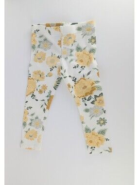 Mustard Yellow Floral Girls Leggings (Size: 24M)